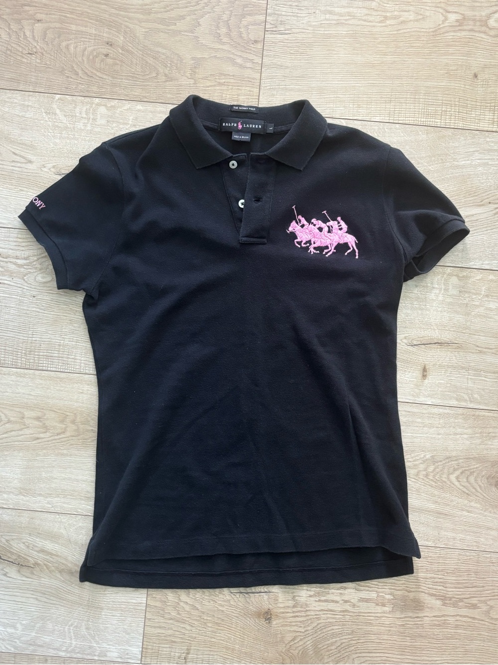 Ralph Lauren Black Polo with Big Pink Pony Logo Triple Pony Embroidered Preppy